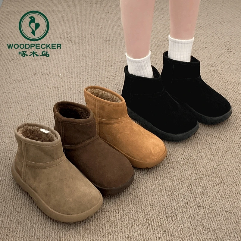 啄木鸟厚底雪地靴女款2024新款秋冬季外穿加绒加厚保暖面包棉鞋子