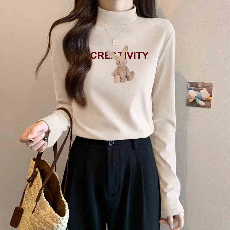 半高领德绒打底衫女2024新款秋冬季加厚保暖修身长袖T恤百搭上衣