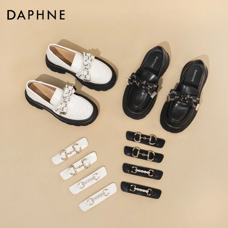 达芙妮女式2025秋款英伦风休闲百搭可拆卸魔术贴套脚圆头乐福鞋