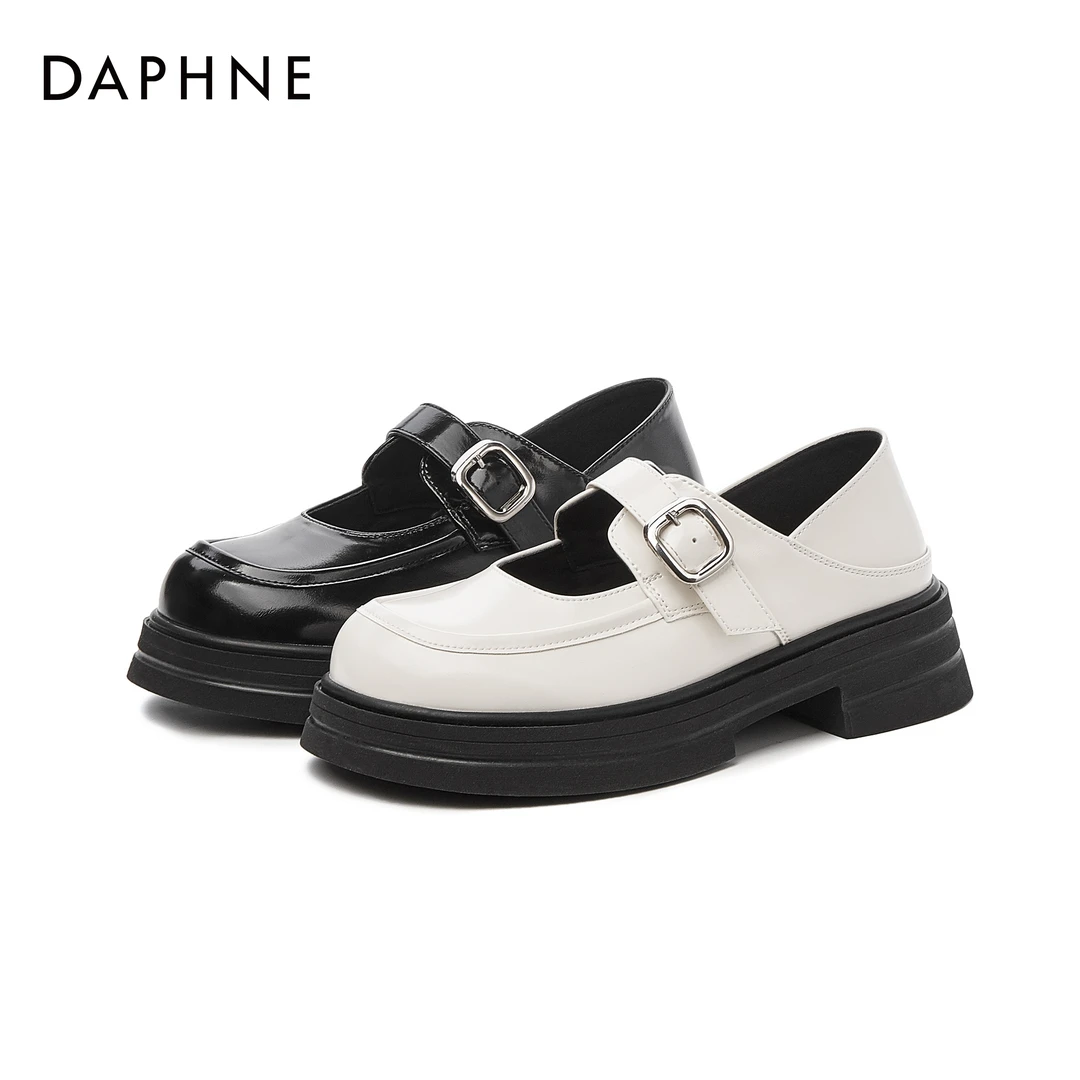 达芙妮夏季时尚休闲2025复古英伦风一字式扣带圆头厚底乐福鞋女