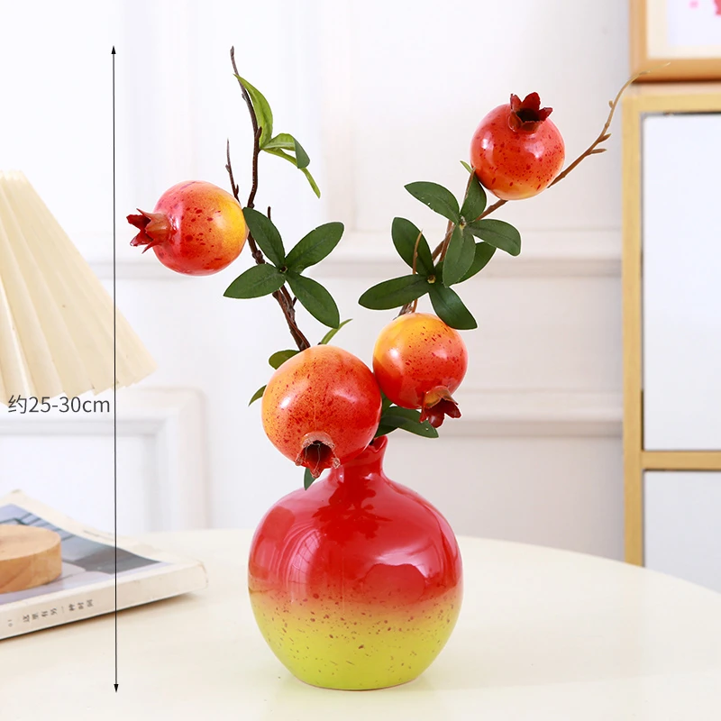 喜庆摆件石榴花仿真花假花石榴果树枝果实餐桌装饰吉祥果摆件摆设
