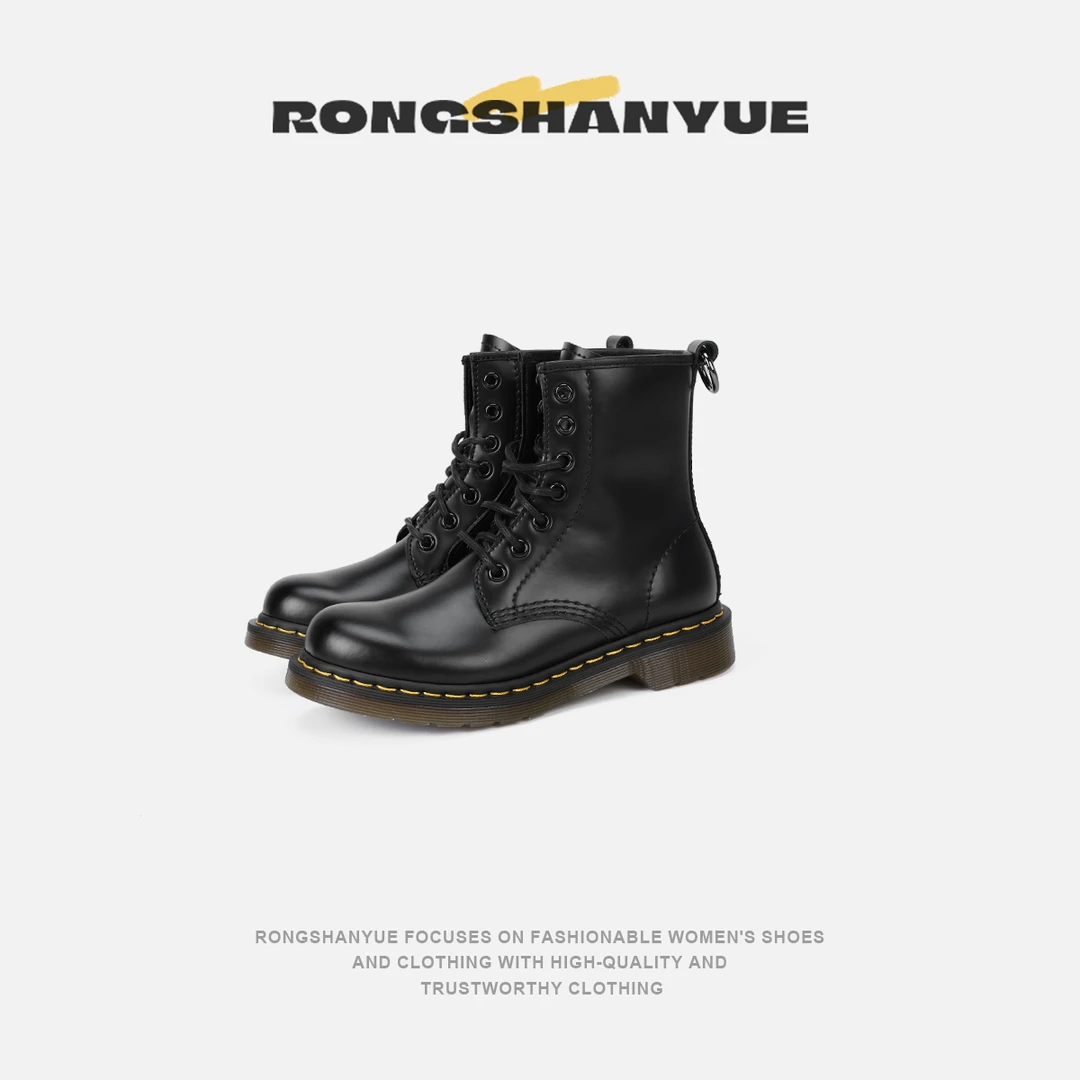 Rongshanyue英伦风牛漆皮复古工装马丁靴百搭厚底高帮女靴B905