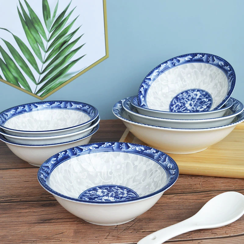 青花新款商用碗青花瓷陶瓷餐具批发中式釉下彩面碗家用创意大号