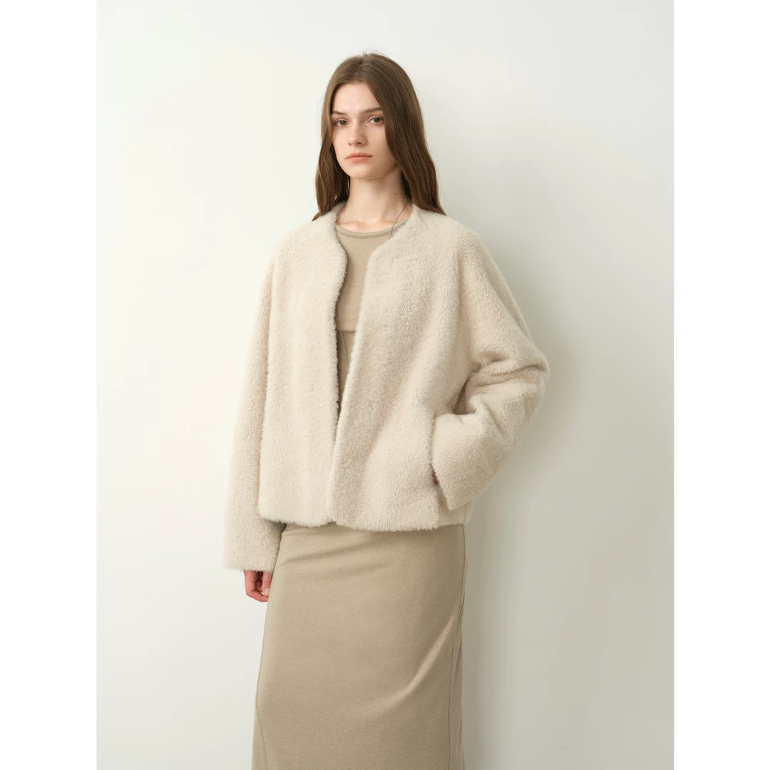 付智恩 米兰达 进口拉贡皮毛一体简H型轻薄时尚简约皮草外套女冬