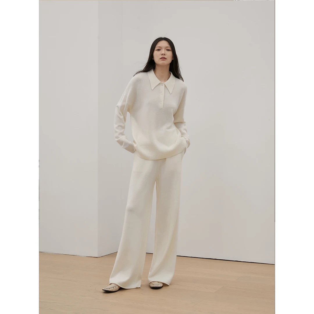 付智恩塞纳河畔美丽诺全羊毛针织衫休闲套头polo领套装