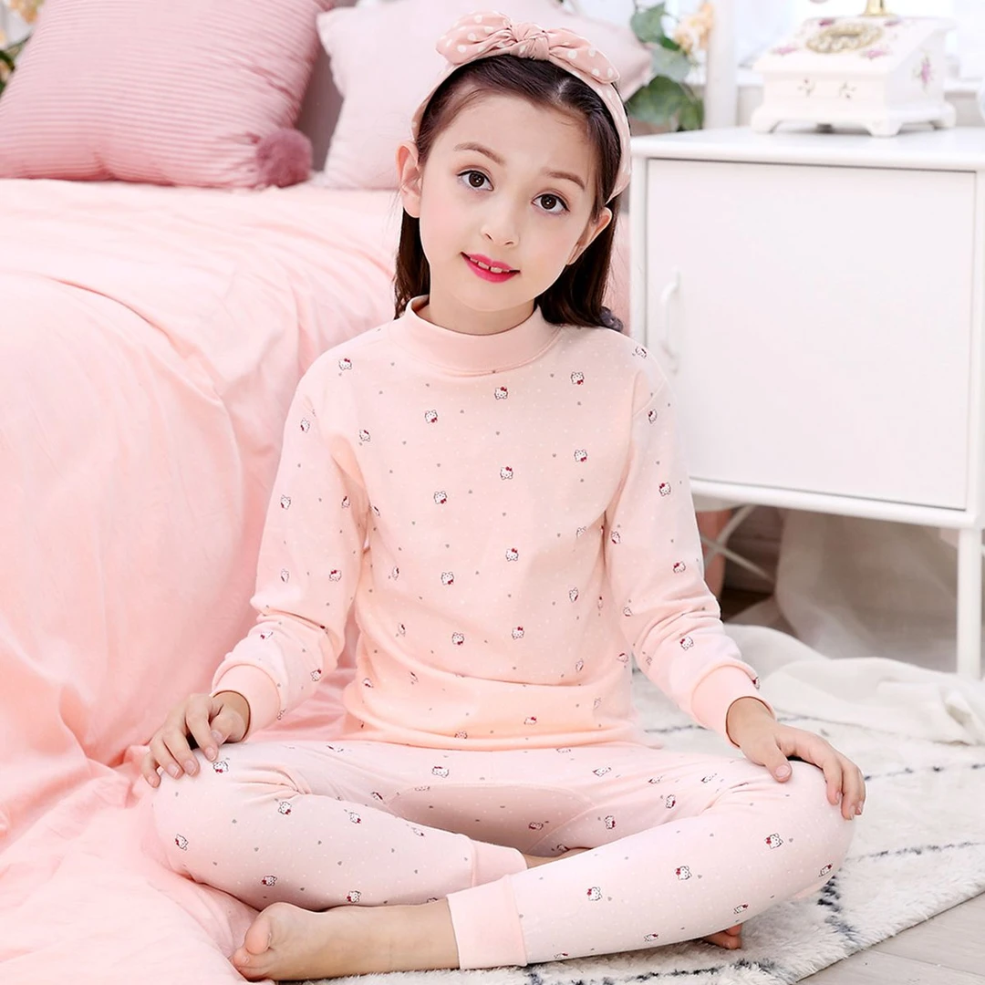 女童内衣套装儿童秋衣秋裤女孩棉毛衫中大童全棉睡衣春秋