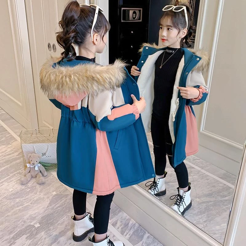 女童派克服外套冬装2023新款韩版洋气中长款棉衣中大童加厚棉服