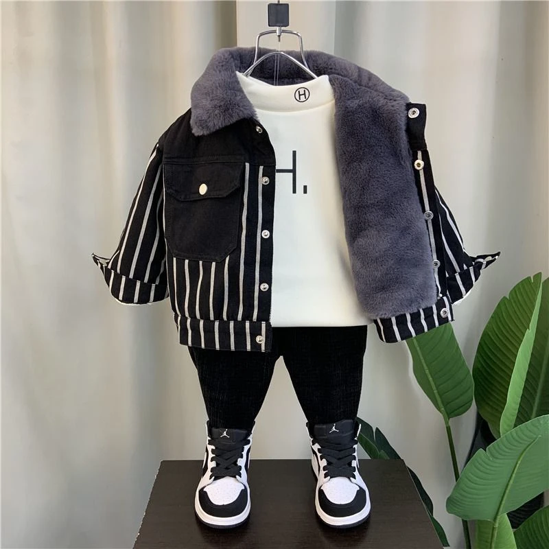 男童加牛仔外套2023新款宝宝冬装网红潮流衣服儿童加厚牛仔上衣