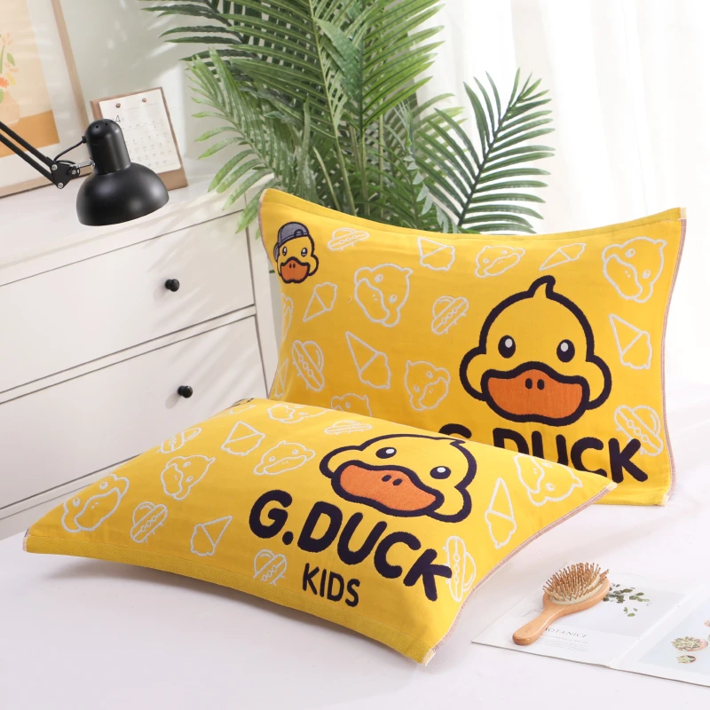 纯棉枕巾一对装全棉纱布加厚枕头巾小黄鸭款学生卡通枕巾情侣盖巾