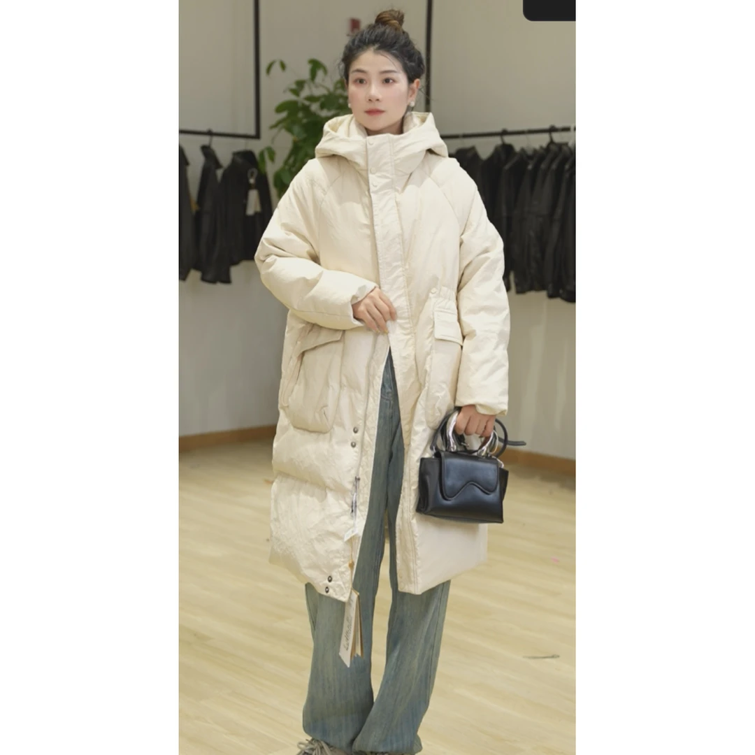 程程【22308】西夏尚美老板娘四色中长款腰部抽绳羽绒服