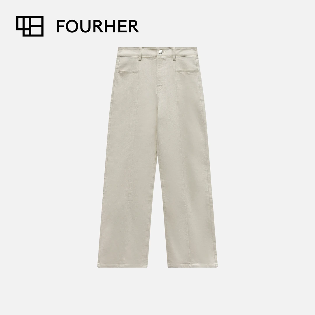 FOURHER 星标白牛 BOSSA土耳其定制  口袋直腿中线阔腿牛仔裤