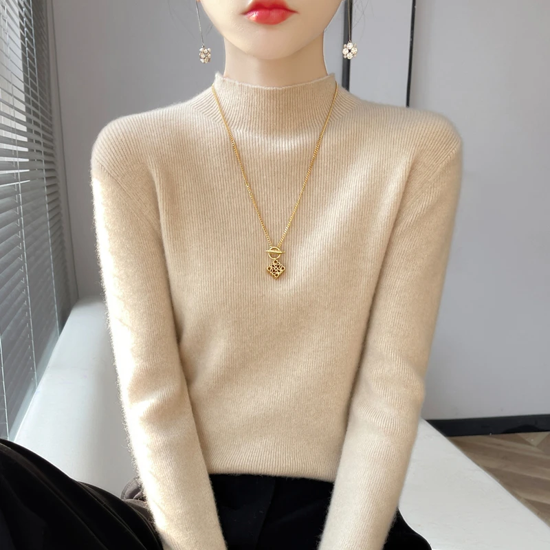 【登登专属】秋冬新款女士打底衫毛衣修身内搭针织衫羊毛混纺安迪绒