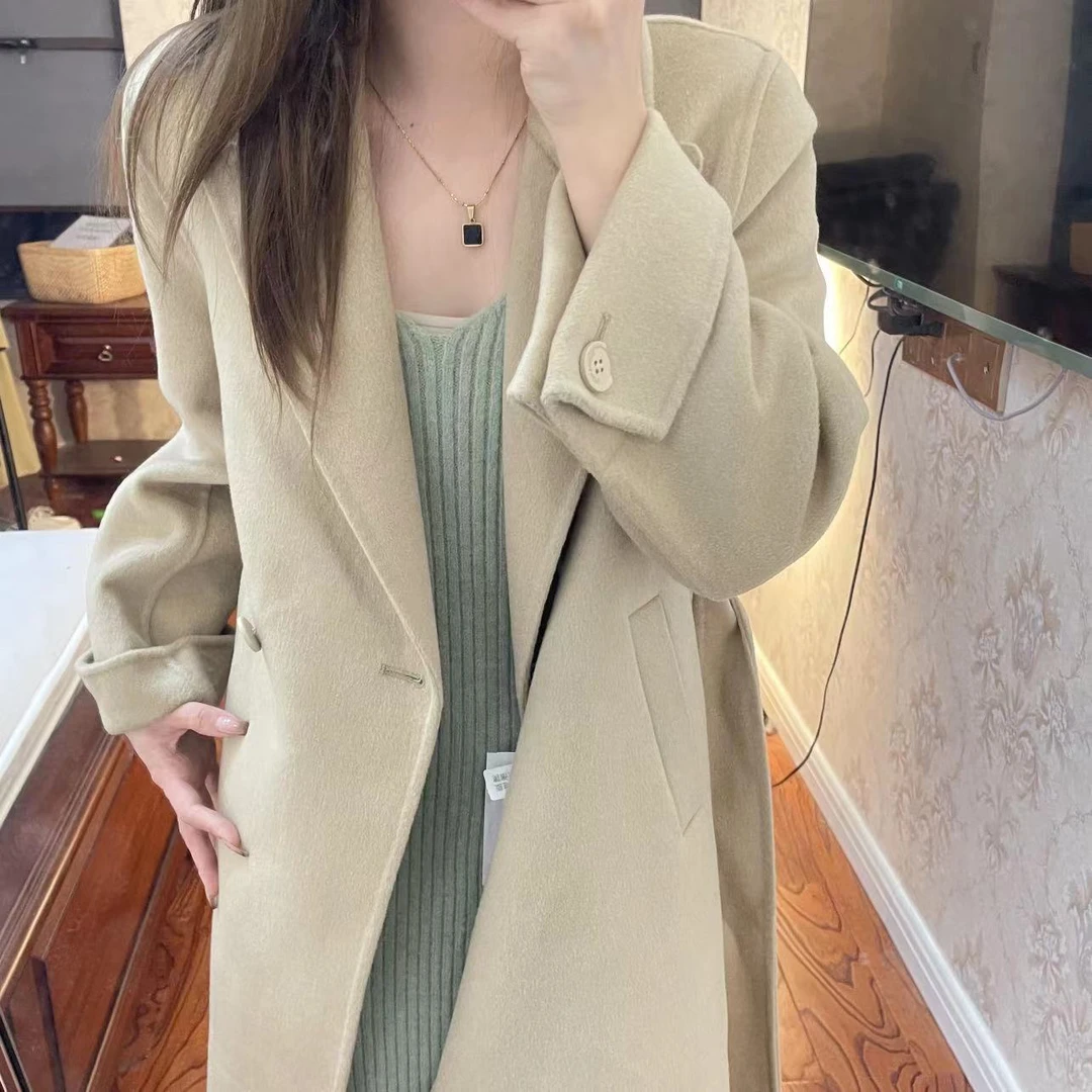 【2308】小个子长款双面呢羊毛大衣外套秋冬气质双排扣休闲百搭显瘦