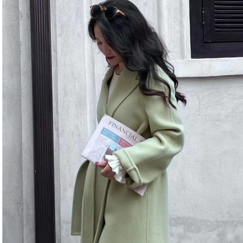 初剪羊绒小个子双面大衣双面呢外套中长款秋冬长款毛呢网红气质