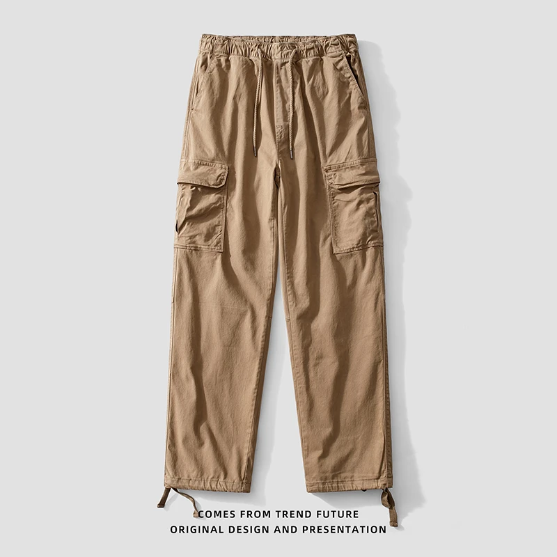 秋冬男士弹力工装裤宽松直筒松紧腰休闲裤男多口袋男装百搭户外