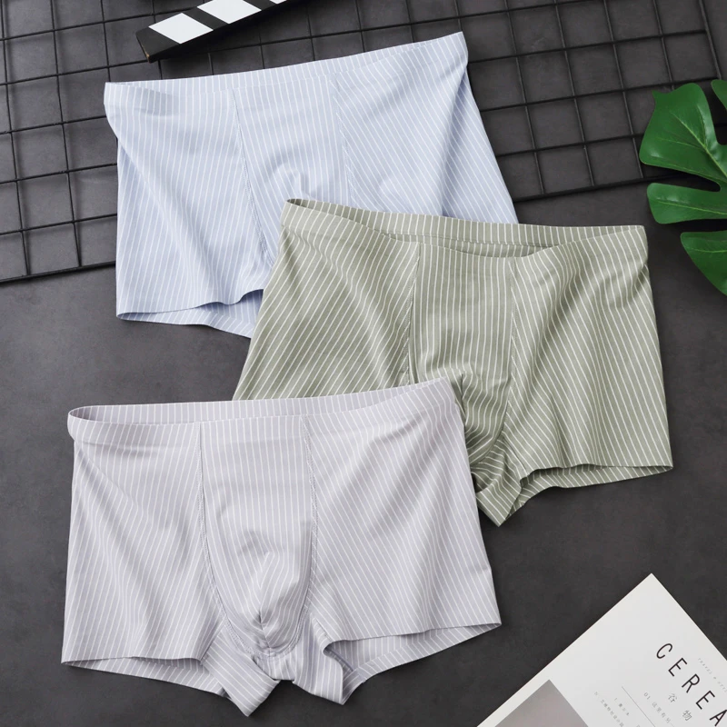 男士内裤男生棉质条纹平角裤夏季透气学生四角裤无痕大码青年短裤