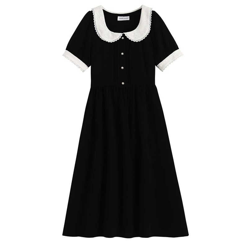 编码【911-920】大码法式方领连衣裙女新款显瘦收腰高级感小黑裙子