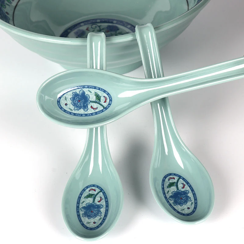 密胺勾勺汤粉麻辣烫勺仿瓷塑料面馆小吃早餐粥勺子蓝青花耐摔商用