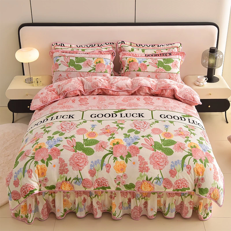 新款牛奶绒四件套加绒加厚夹棉双面绒绒被