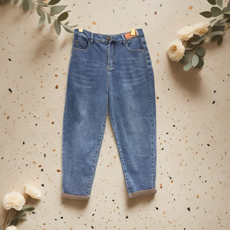 灵灵家8502冬季新款宽松百搭休闲牛仔老爹裤