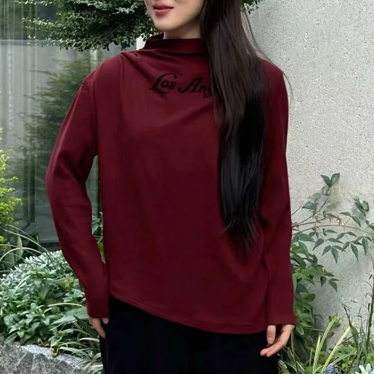 灵灵家6109秋季新款中领字母印花长袖打底衫