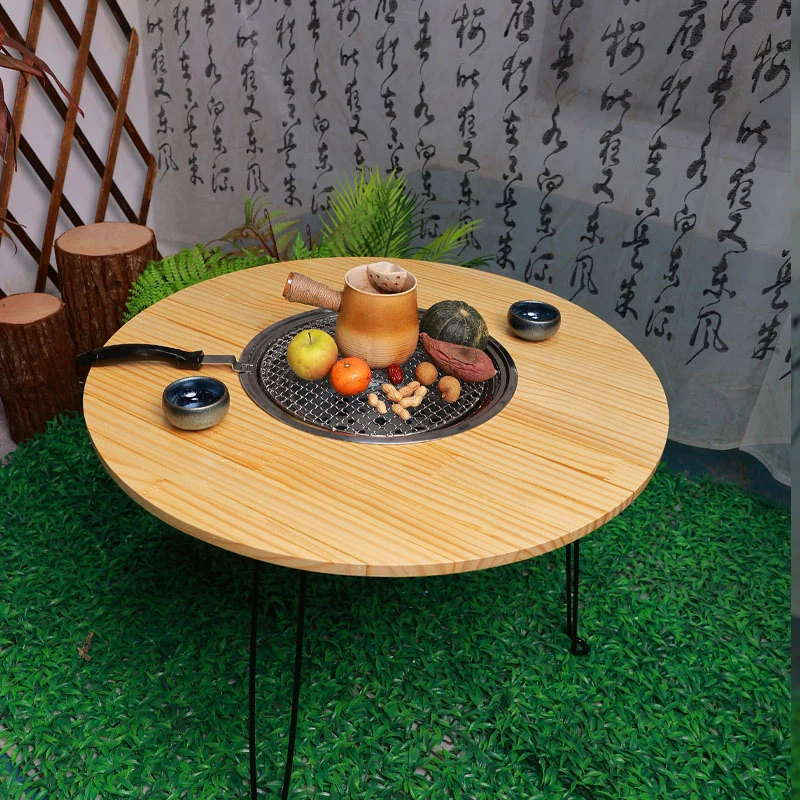 【外-圆桌围炉70+壶】户外家用多功能加大圆桌烧烤炉不锈钢碳火炉