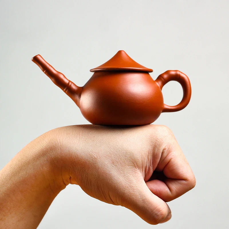 渔翁壶潮州原矿朱泥鸡蛋黄传统模具灌浆半手工梅花孔长嘴姜太公壶