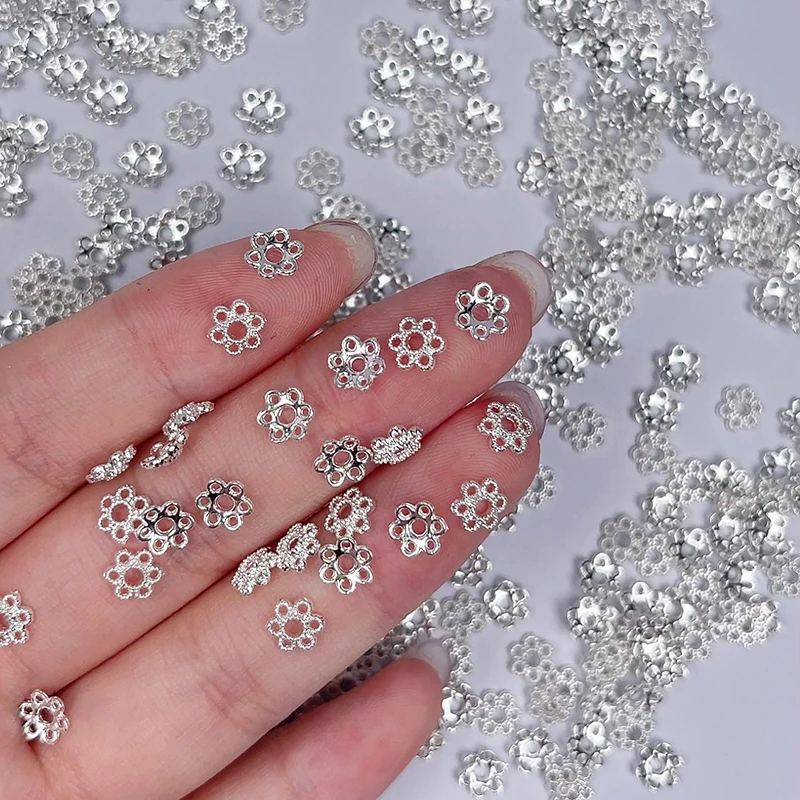 银色镂空花托花帽托隔珠手串diy饰品手链隔片手串配件