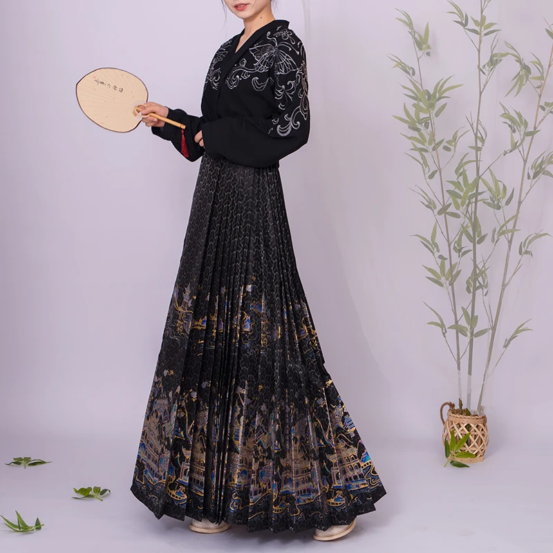 卿如故原创白菜汉服明制马面裙【水云台】仿妆花纱织彩金夏季新款