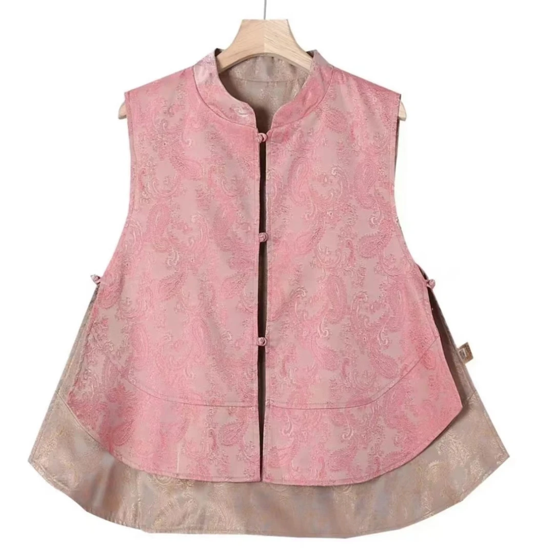 双面双穿马甲新中式复古重磅提花无袖立领国风马甲2024新款高级感