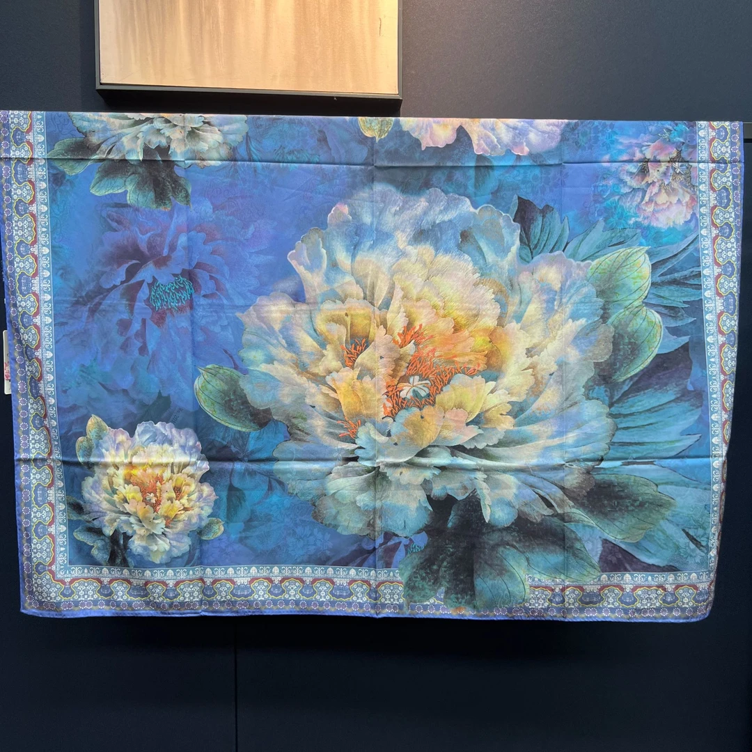 3201[蓝色牡丹]花萝110*110cm中国风围巾大方巾时尚百搭