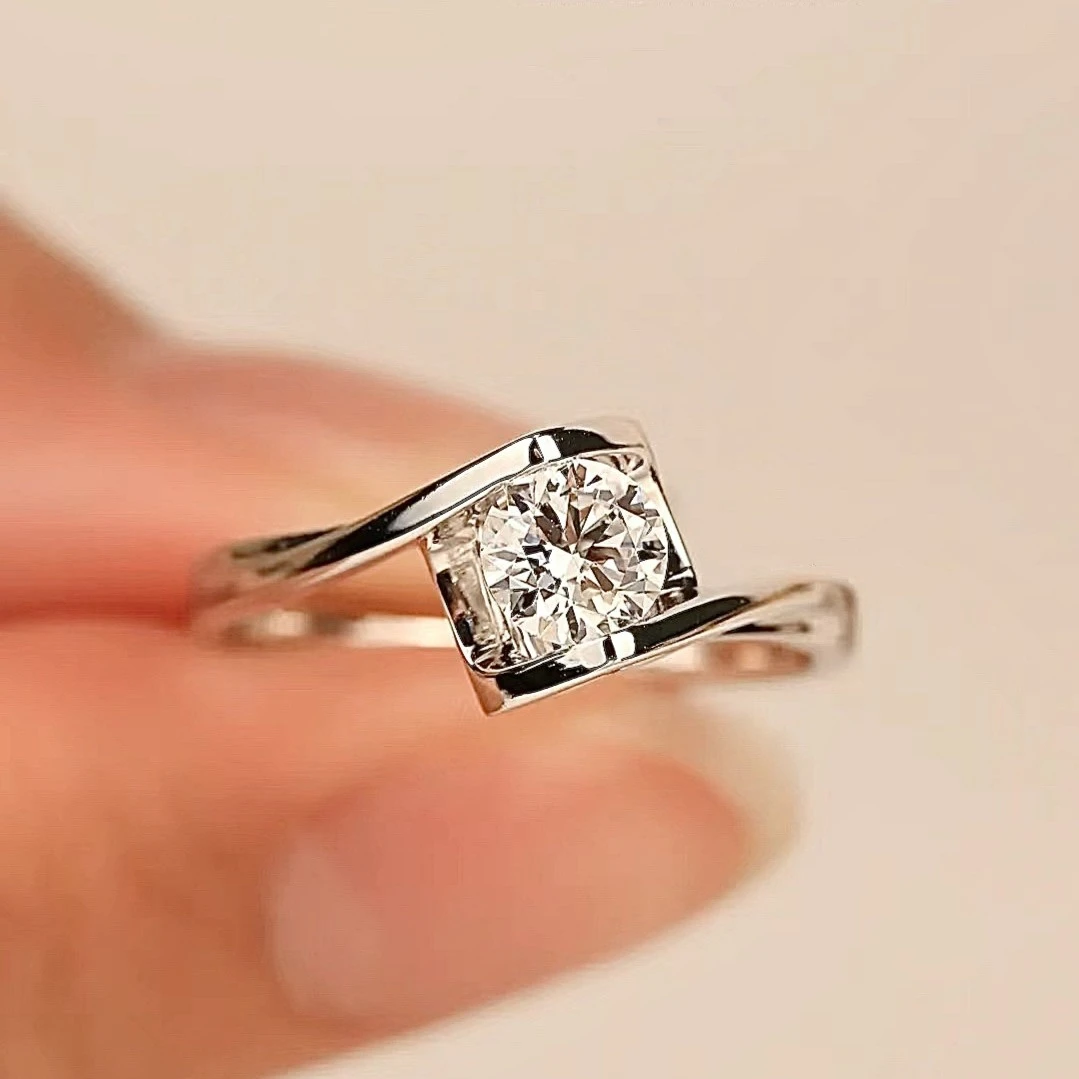 925银莫桑石银制品 【天使之吻】S925纯银时尚百搭情侣对戒求婚钻戒