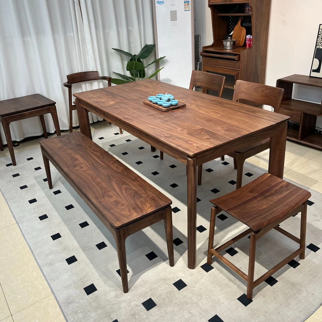 北美黑胡桃木大板餐桌餐桌西餐桌去客厅化简约长方形餐厅茶桌椅