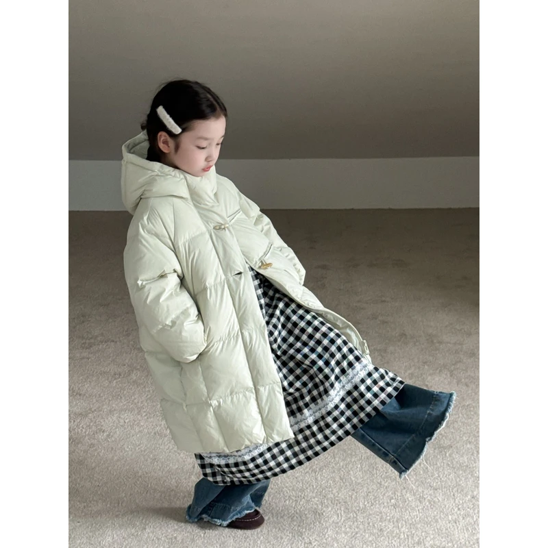 2024杜邦三防冬季牛角扣连帽长款羽绒服外套7588