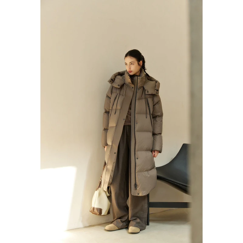 N2024冬季连帽压胶休闲女装宽松羽绒服长款外套7615