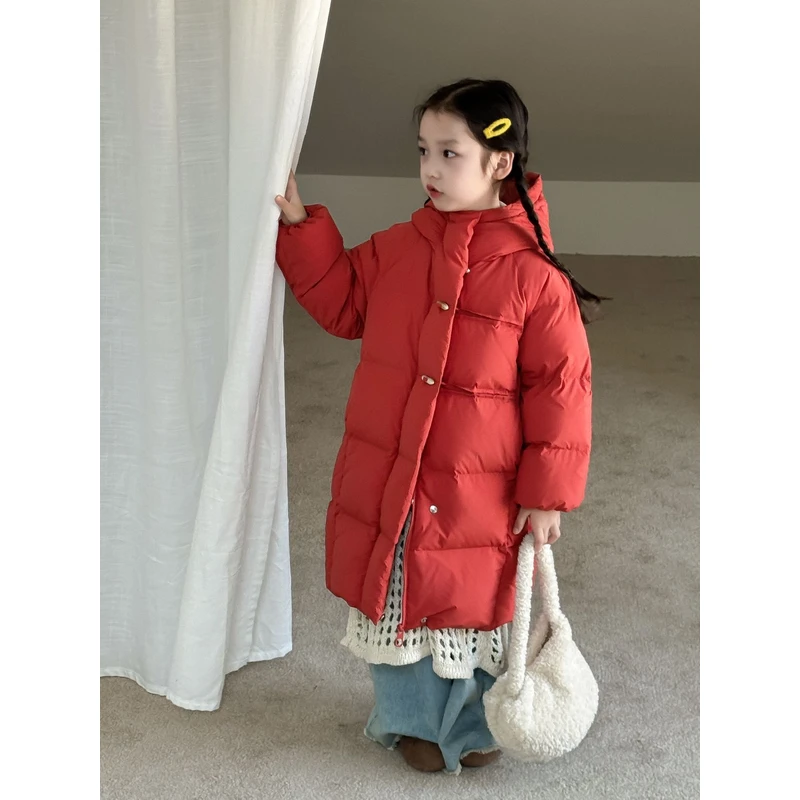 N2024杜邦三防冬季牛角扣连帽长款羽绒服外套7588