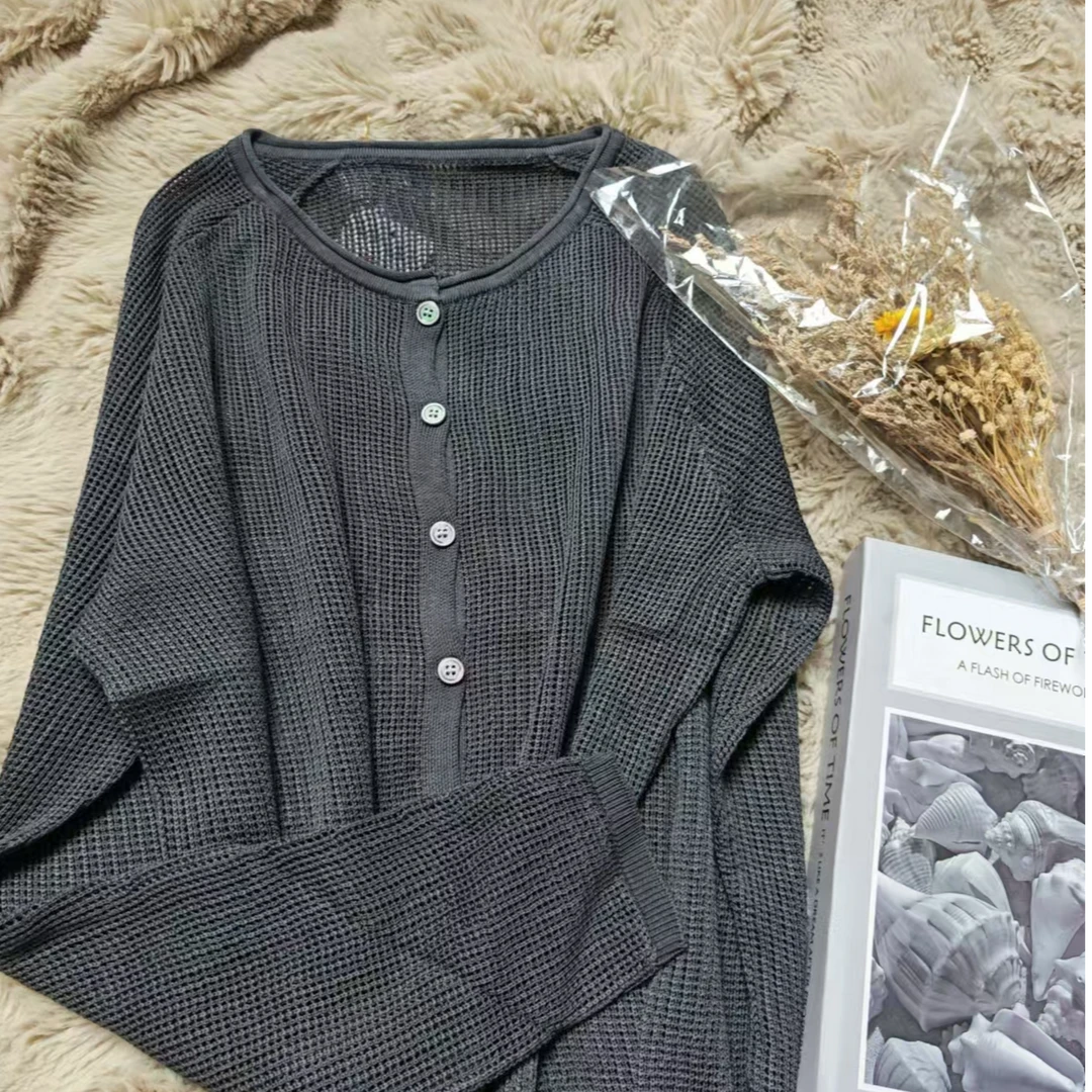 金姐家~百搭镂空长袖宽松简约针织开衫A1932