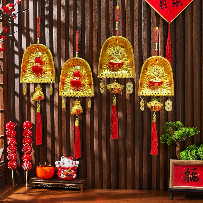 2025新年金色簸箕装饰挂件乔迁搬家结婚房间门装饰喜庆金斗葫芦
