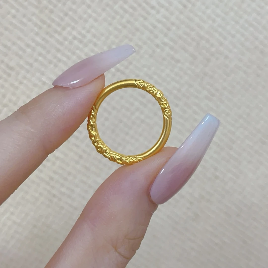 足金999 5D硬金 黄金紫荆花卷草纹【克重圈口多选】 吊坠