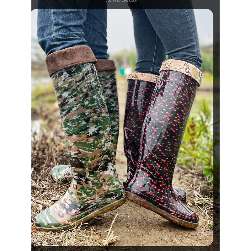 闰力特高筒插秧鞋下田平底雨鞋女软底过膝防水靴农田捕鱼涉水鞋男