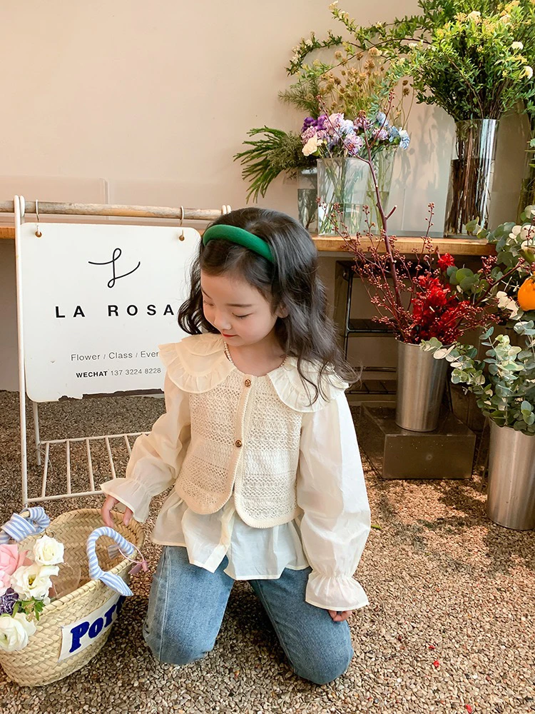 清仓！拉萨发货120码130码女童设计感假两件娃娃衬衫儿童甜美气质