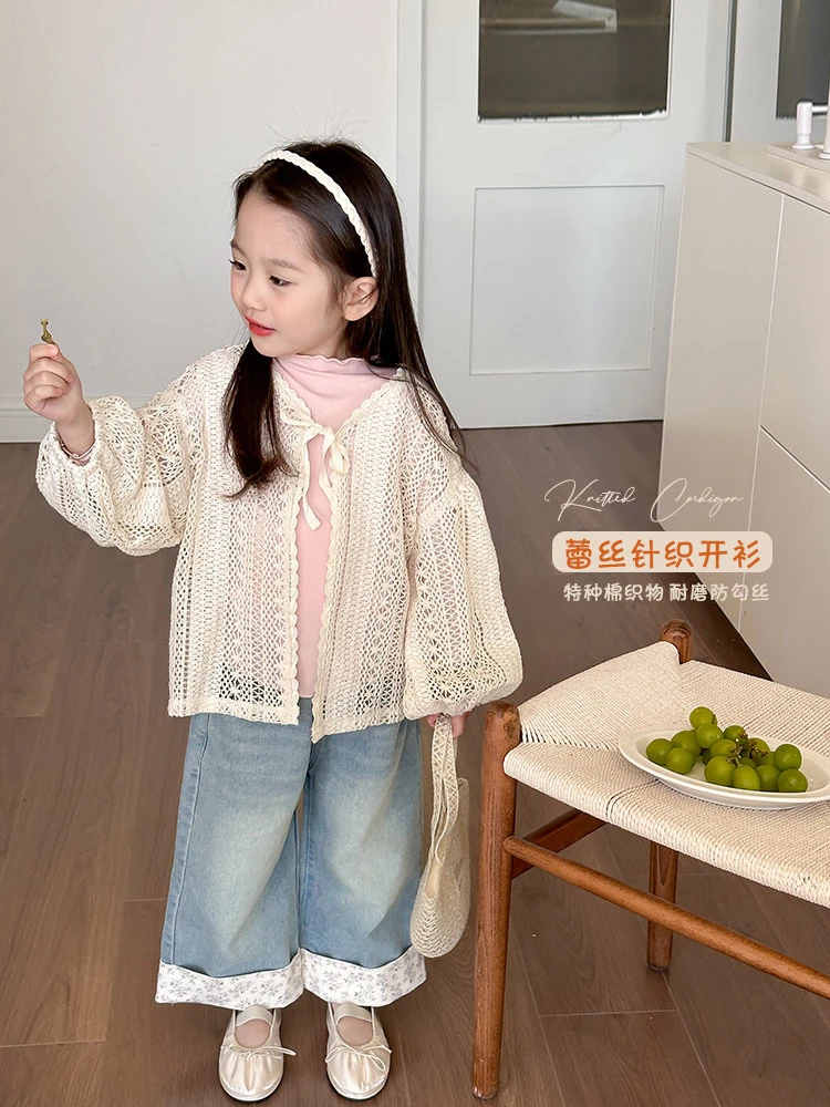 拉萨发货 女童蕾丝开衫外套洋气薄款2025春夏新款百搭儿童上衣