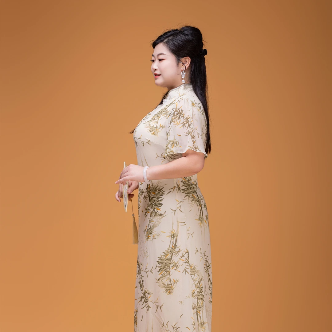 NO退NO换胸有成竹显瘦A摆大码旗袍胖mm改良旗袍大码连衣裙2402