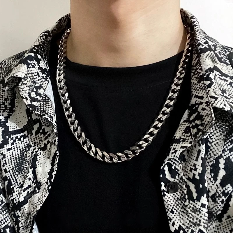 阿男 钛钢项链 男士嘻哈古巴项链潮男钛钢简约配饰小众高级感链子