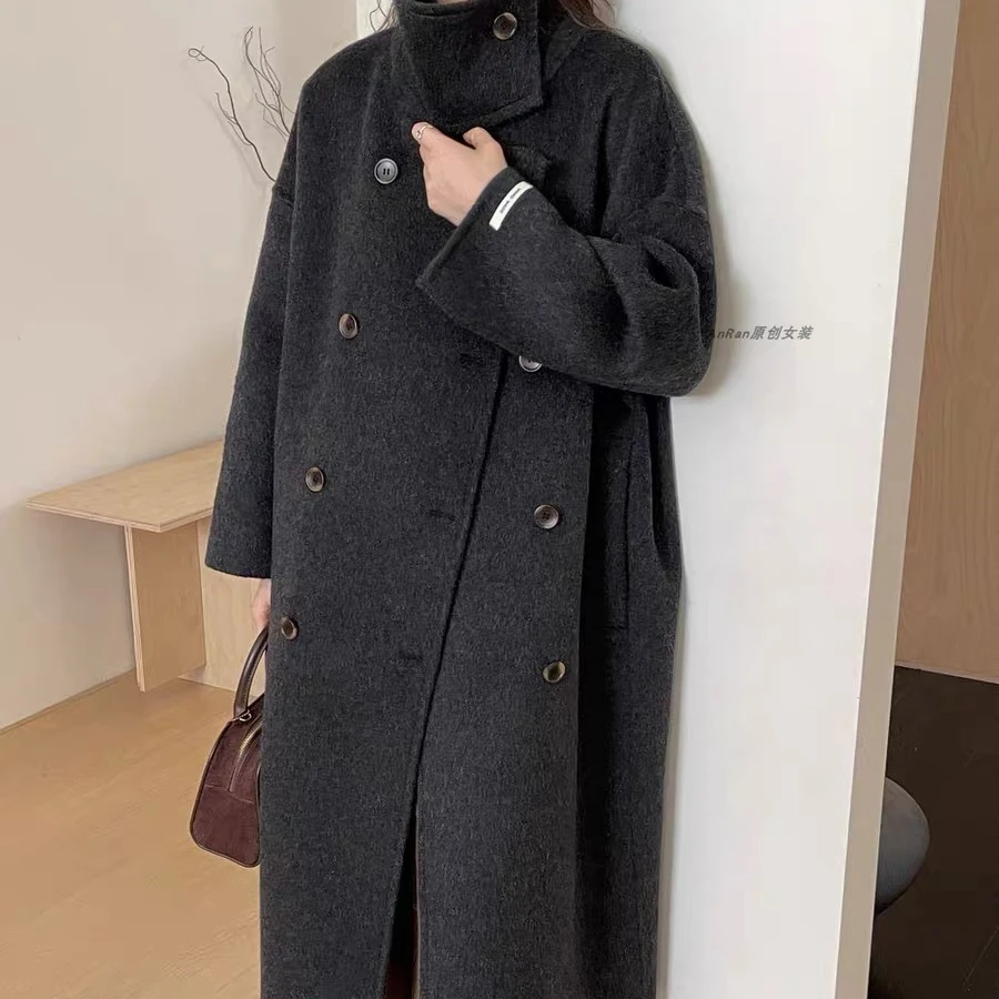 24年韩版爆款立领中长款双面纯手工高级感十足的双面羊毛女外套
