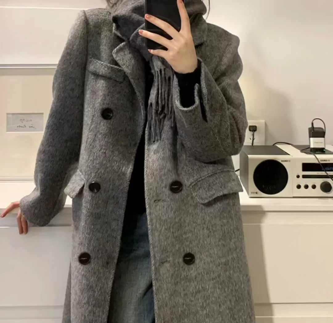 百搭韩版24年新款流行高级感超好看的纯手工双面羊毛大衣24373