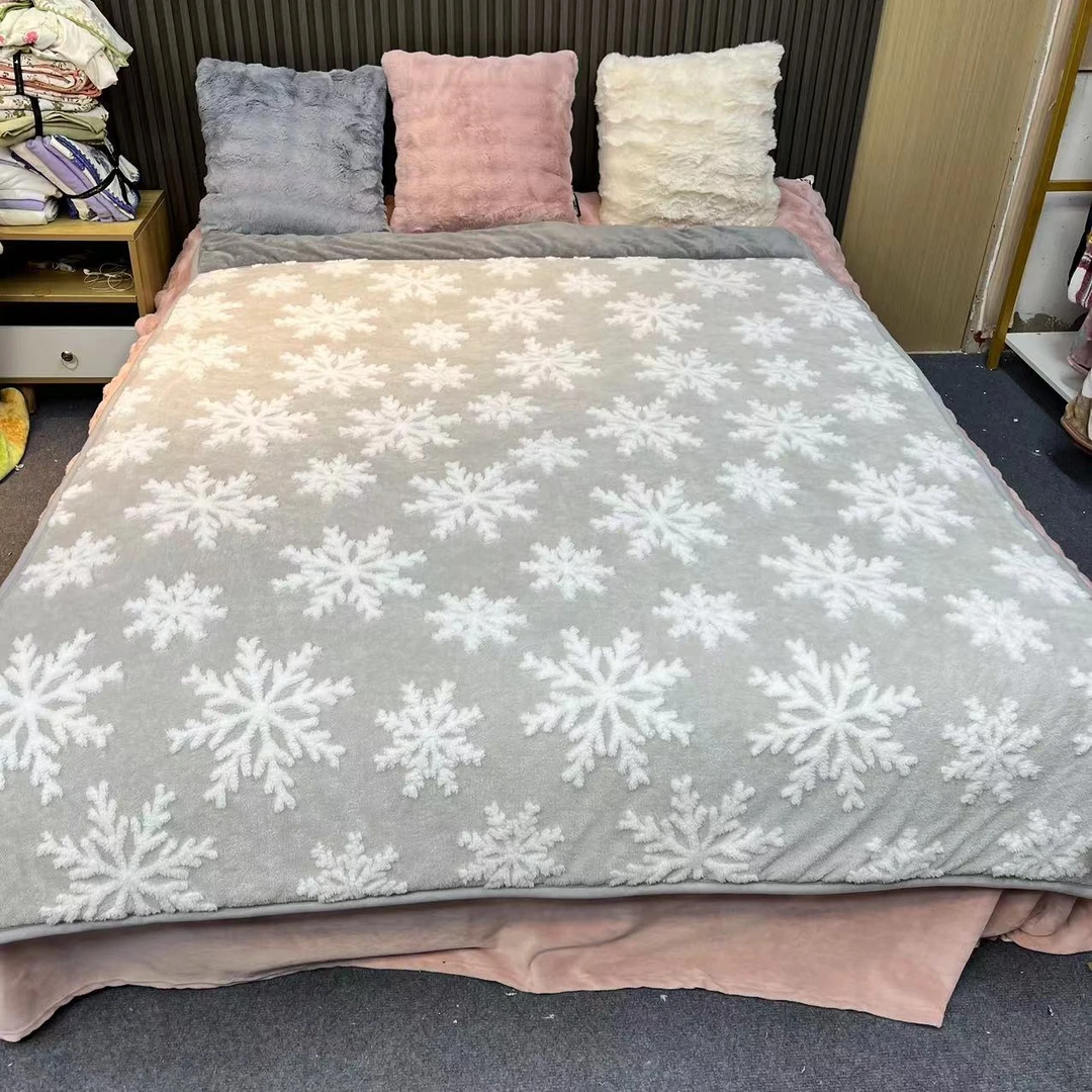 老姚家纺1.5*2  灰白双色雪花阳离子三层加厚秋冬单人被子奶绒