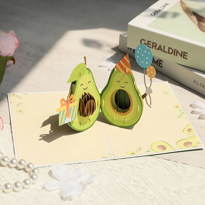 牛油果立体生日贺卡3d成品创意生日礼物高级感可折叠精致纪念卡片
