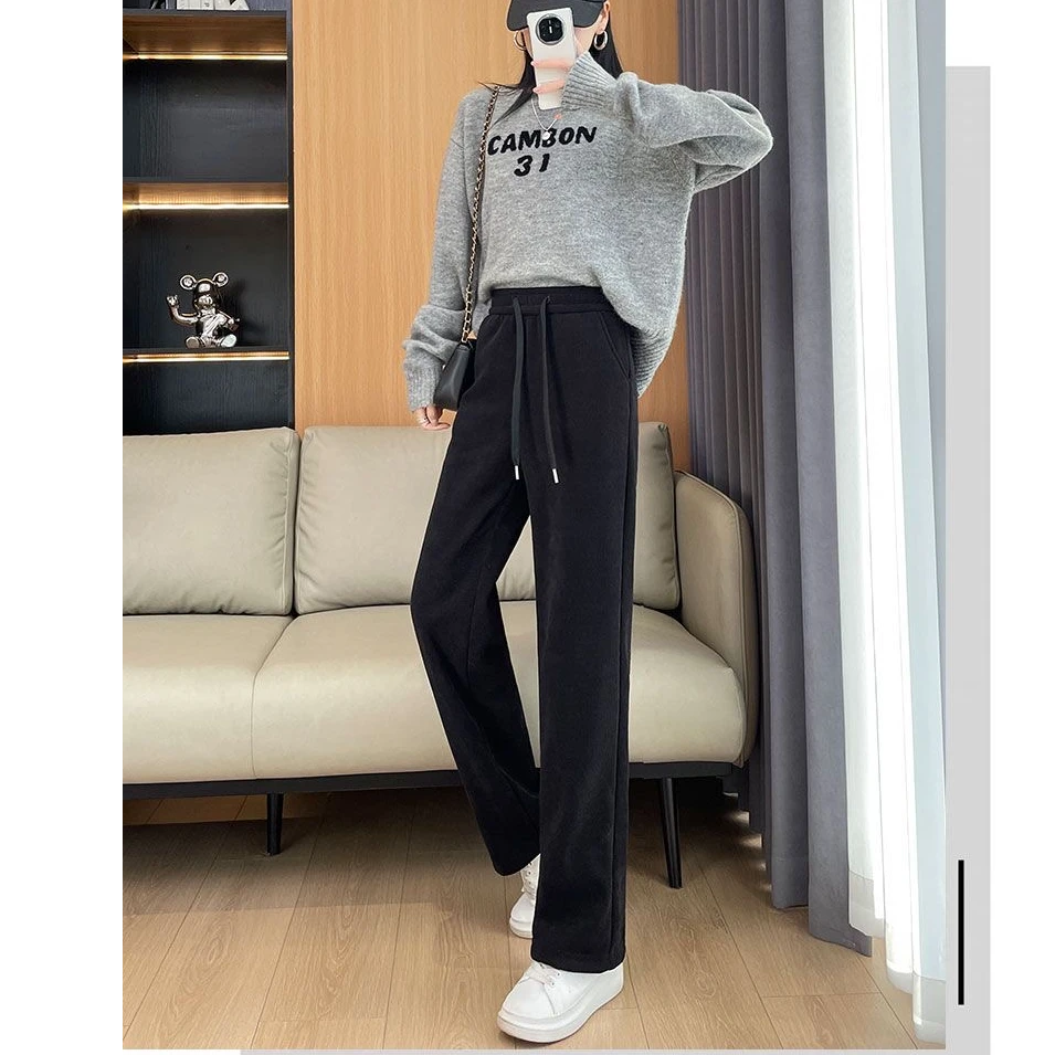 16款【俊哥4536】702亲肤绒冬季灯芯绒高腰垂感宽松加绒保暖直筒裤