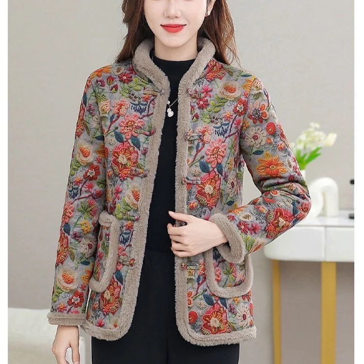 27款2024秋冬新款加绒新中式时尚洋气轻便保暖不显胖妈妈装外套
